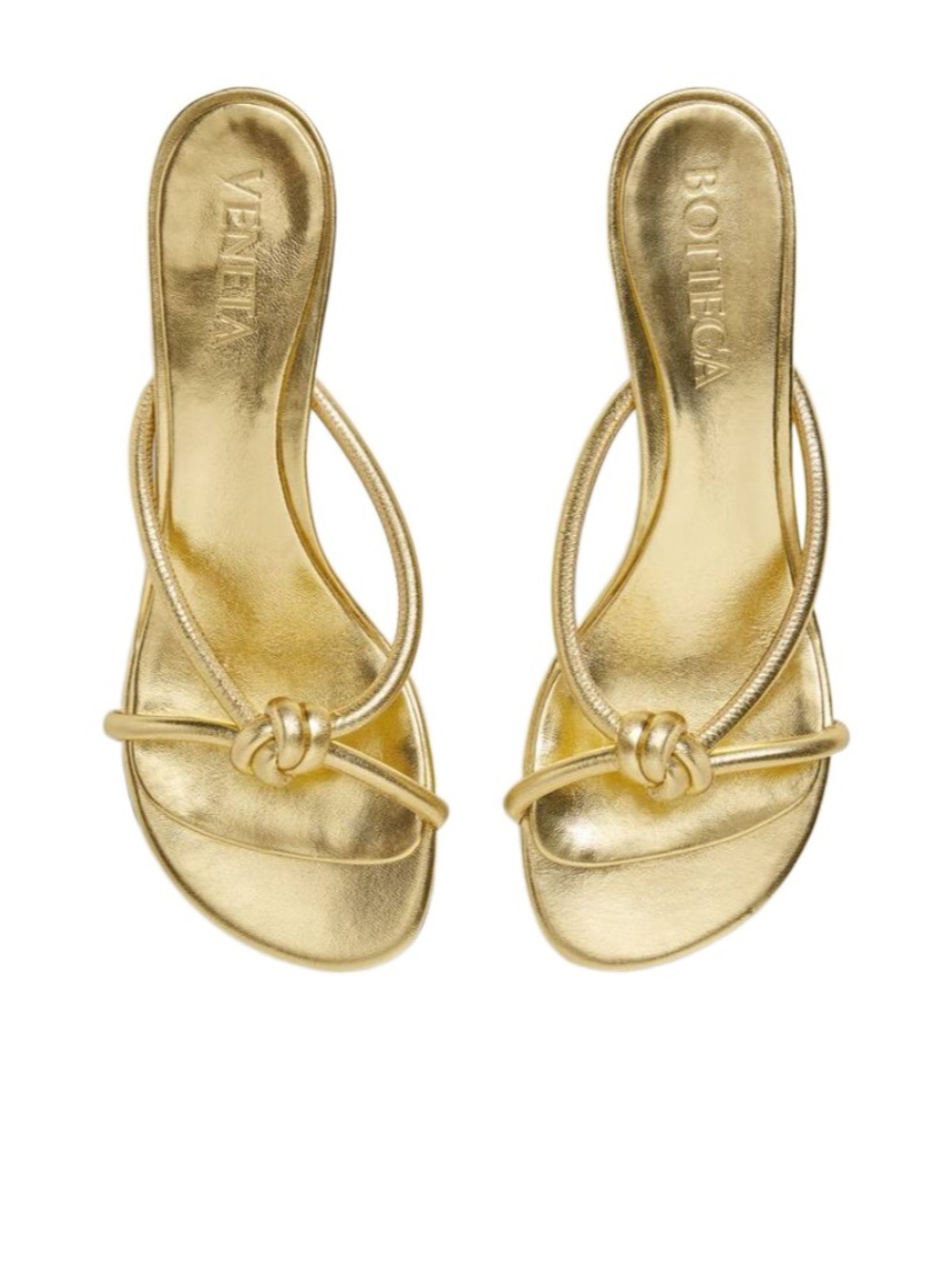 Bottega Veneta Metallic Gold Knotted Strap Slide Sandals